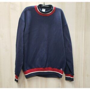 Vintage Russell Athletic Sweatshirt 90s L Cotton Poly Navy Blue w red white trim